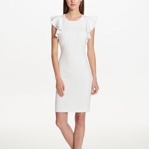 Tommy. Hilfiger Cream / White Dress w/ ruffle sleeves 4P